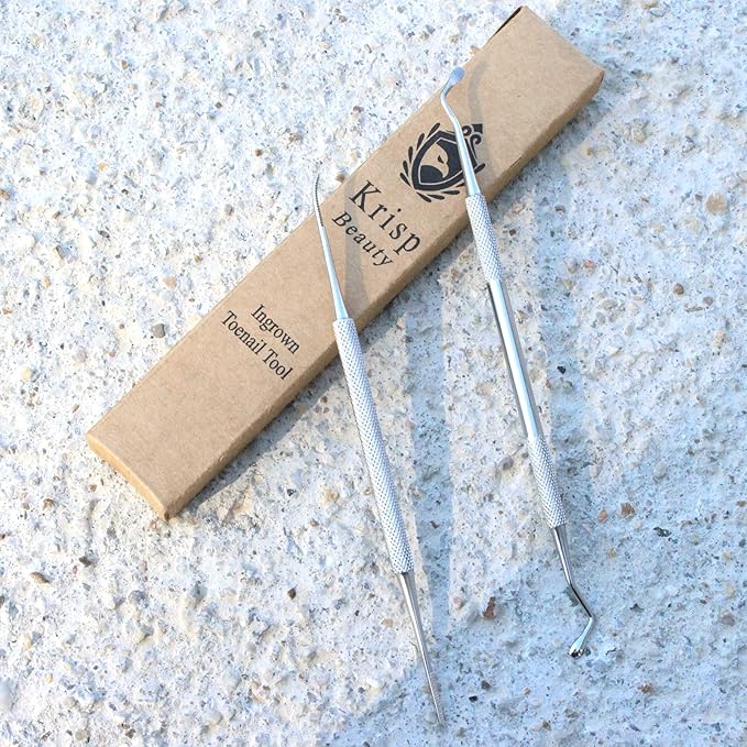 Ingrown Toenail Removal Kit - Under Nail Cleaner Tool Double Ended Nail Lifter & Nail File Cleaning Scooper Curette Tools Trimmer Medical Grade Stainless Steel Manicure Pedicure Nail Care Set by Krisp