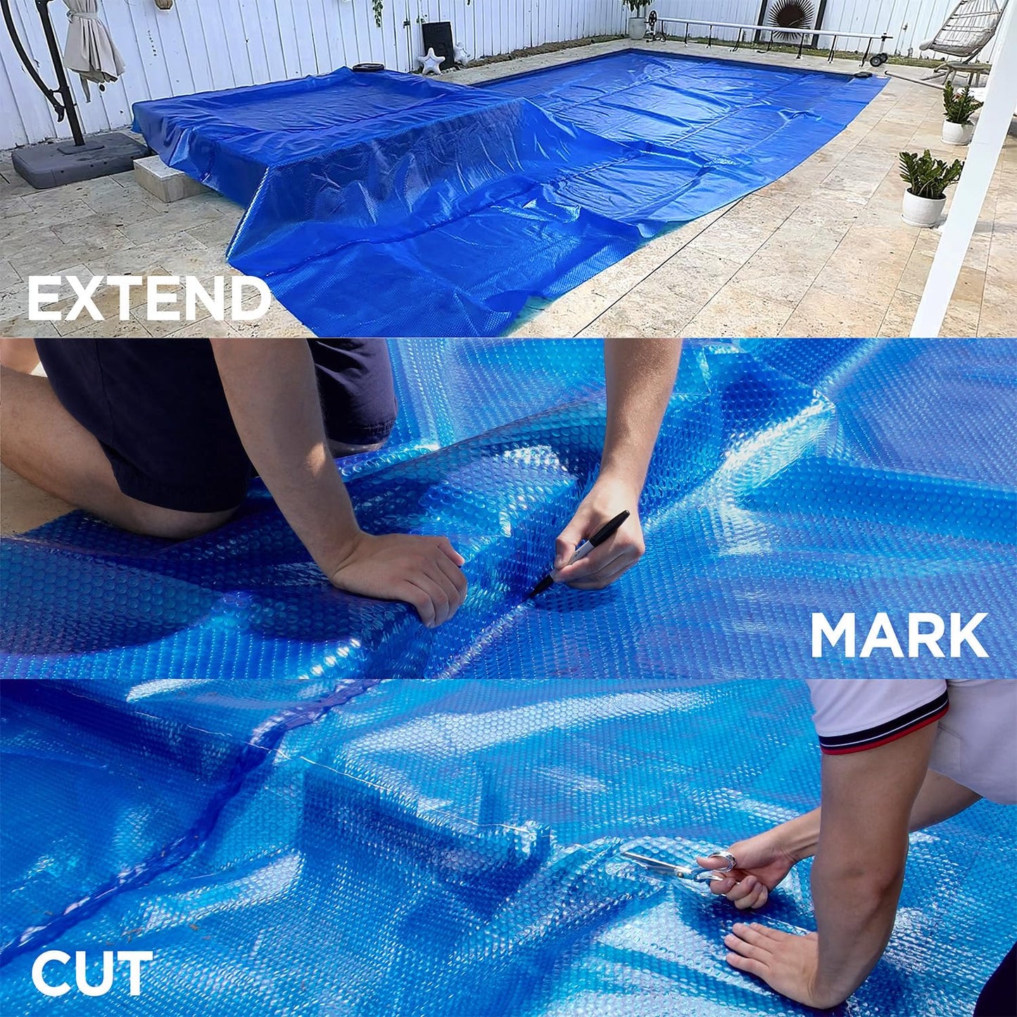 20' x 40' Rectangle Solar Cover for Inground and Above Ground Pools, 12 Mil - Premium Heavy Duty Solar Blanket for Above Ground Pool, Blue - Made in USA