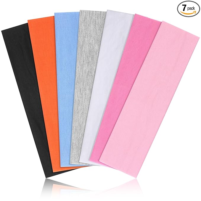 DiyJibb Headbands for Women, Stretchy Non Slip Soft Cotton Cloth Hair Bands for Sports, Workout, Yoga and Running, 7pcs