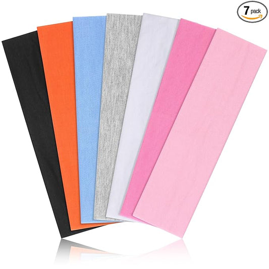 DiyJibb Headbands for Women, Stretchy Non Slip Soft Cotton Cloth Hair Bands for Sports, Workout, Yoga and Running, 7pcs
