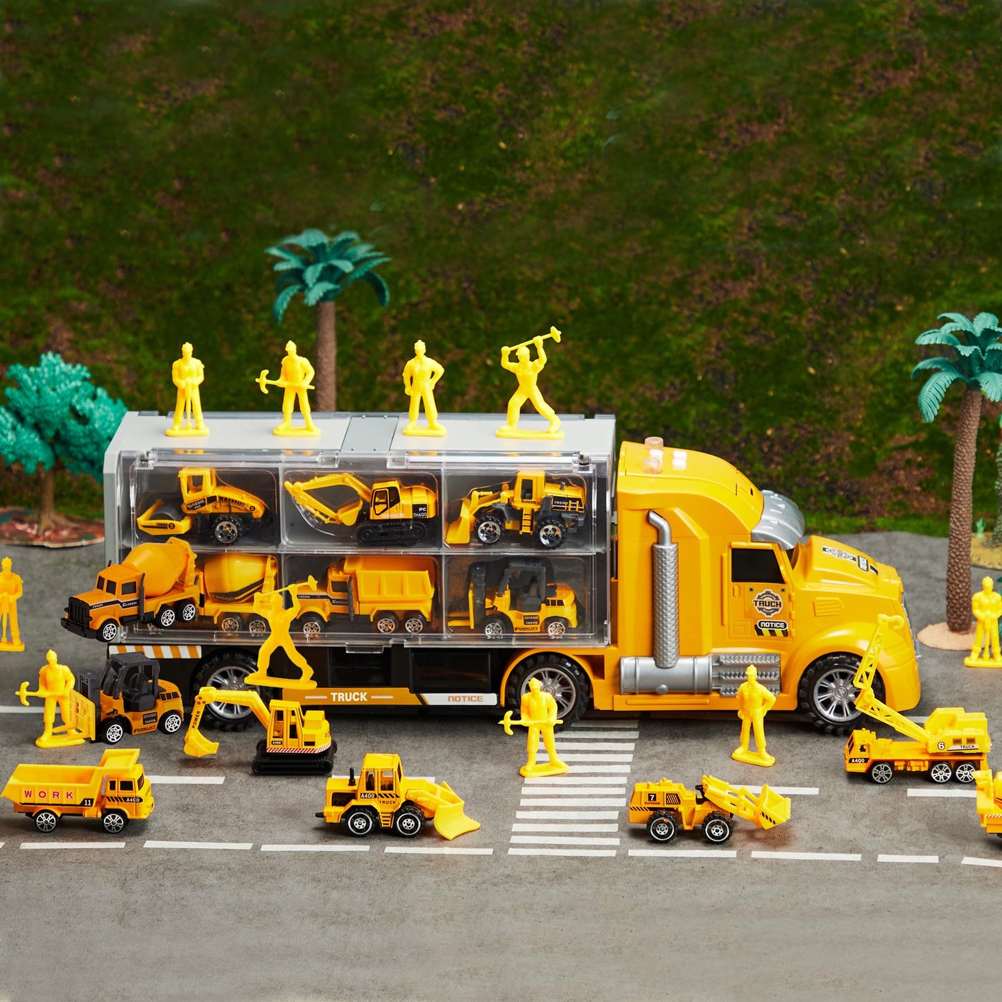 JOYIN 25 in 1 Kids Construction Truck Toy Set, 24Pcs Push and Go Cars and Worker Figures, Toddler Play Vehicles with Sounds and Light, Christmas Birthday Gifts Toys for 3 4 5 6 7 Years Old Grandkids