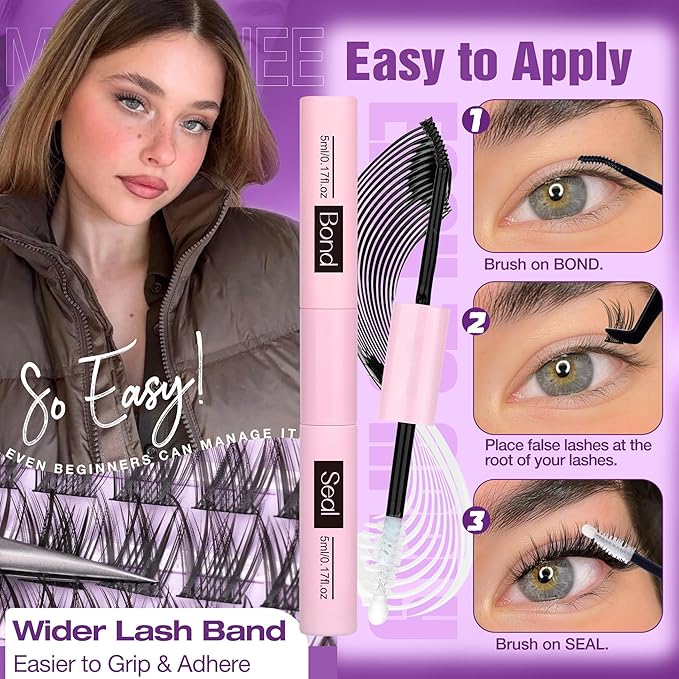 Natural Lash Clusters Kit Wispy Eyelash Clusters CC-Curly Cluster Eyelash Extensions 132 pcs Individual Lash Extensions DIY Lash Extension Kit with Lash Bond and Seal and Remover Lash Kit by Mavphnee
