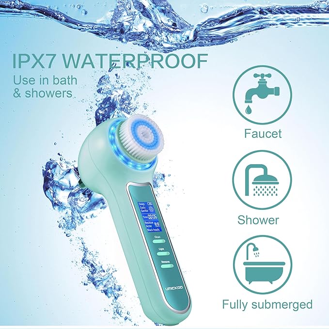 UMICKOO Face Scrubber Exfoliator,Facial Cleansing Brush Waterproof with LCD Screen,Blackhead Remover Vacuum with 5 Brush Heads,Face Spin Brush for Exfoliating, Massaging and Deep Pore Cleansing