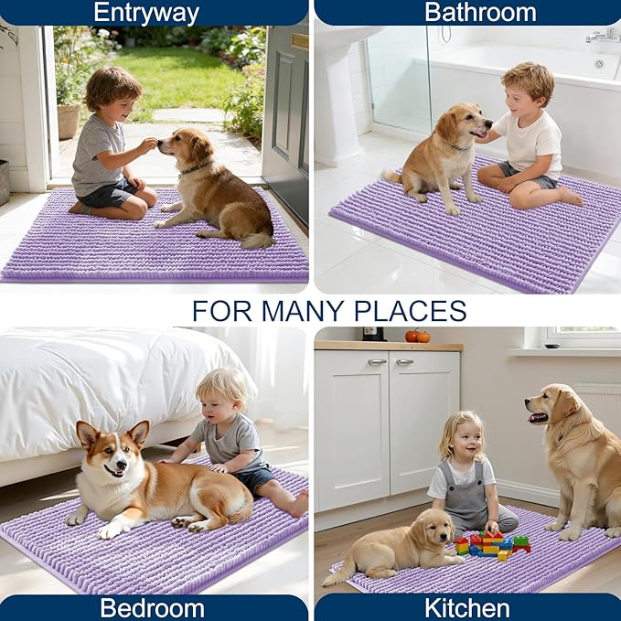 OLANLY Dog Door Mat for Muddy Paws 44x32, Ultra Absorbent Chenille Mud Doormat, Non-Slip Washable and Dirt Trapping Doormat for Indoor Entryway, Quick-Dry Indoor Pet Bed Mats for Dogs, Lavender