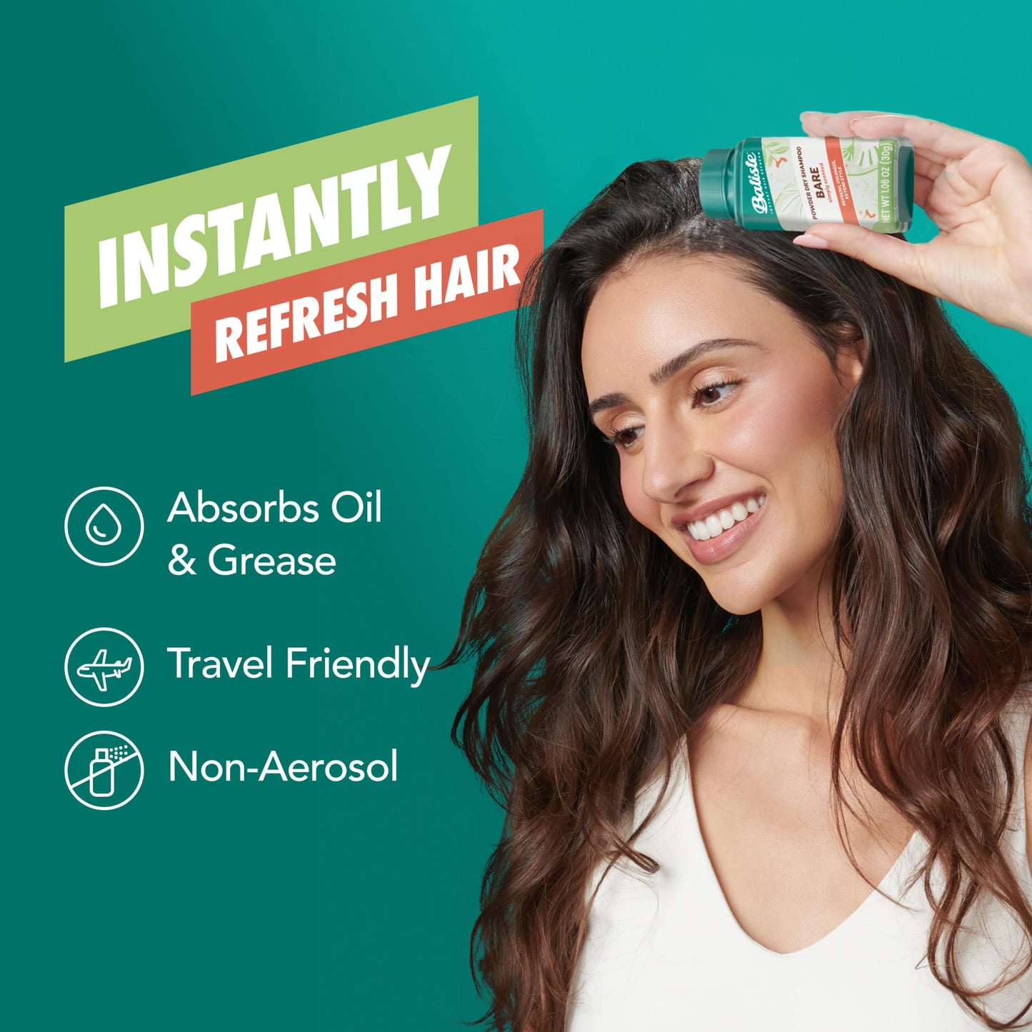 Batiste Powder Dry Shampoo, Oil-Absorbing, Non-Aerosol, Blends Seamlessly, Simply Bare Scented, Instant Hair Refresh, TSA Compliant (1.06 oz)