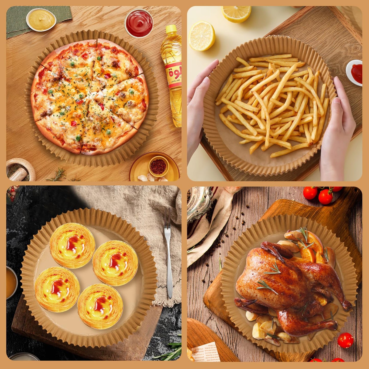 200PCS Air Fryer Liners Disposable: Round 7.9 Inch Non-Stick Airfryer Paper Liners - Food Grade Parchment Paper for 5 6 7 8 QT Air Fryer Baking and Roasting - Waterproof and OilProof (10 Inch on Top)