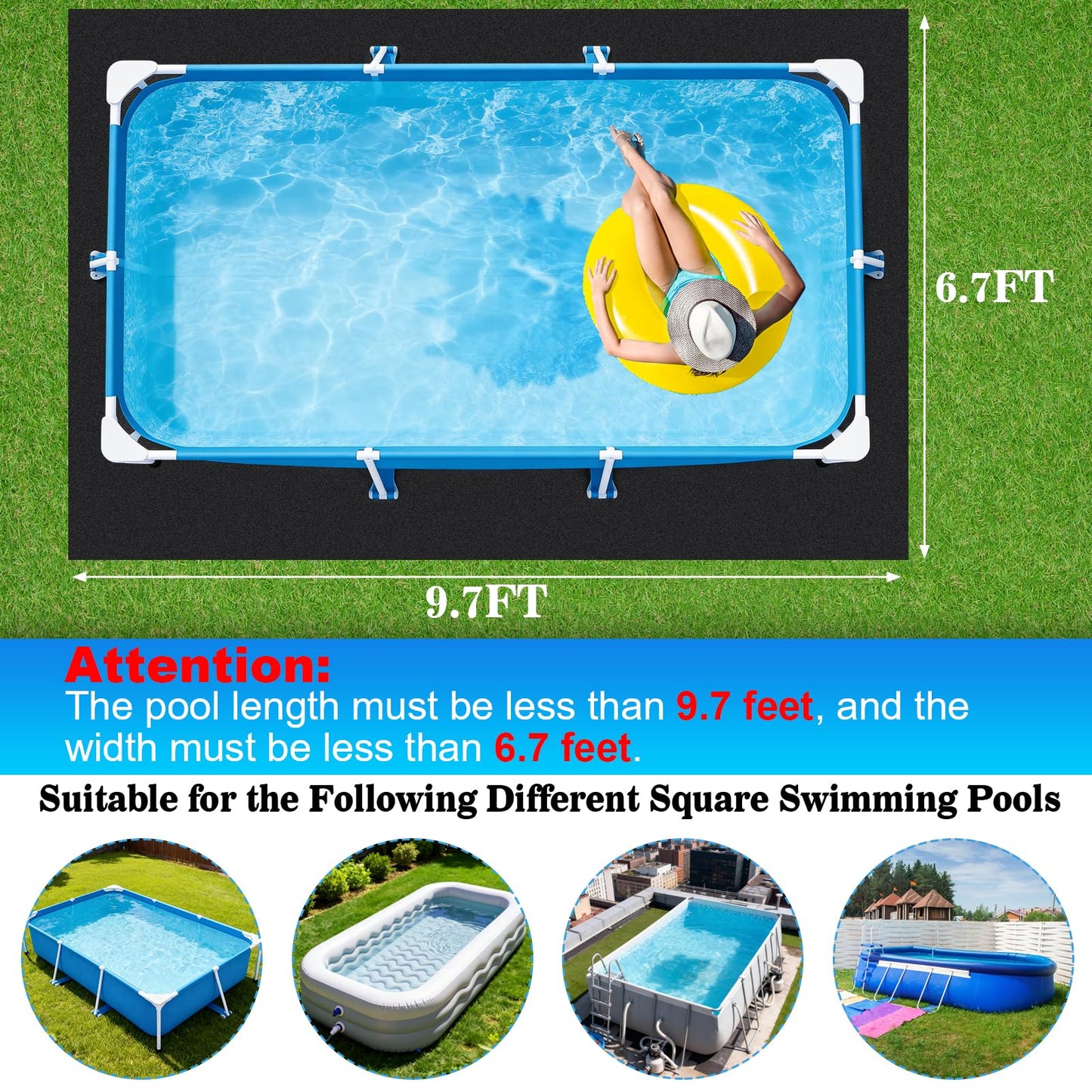 ComfyKit 9.7x6.7ft Rectangular Pool Liner Pad for Above Ground Swimming Pools,Thickened Under Pool Mat Padding,Pools Bottom Liner Protector to Prevent Punctures & Extend Liner Life