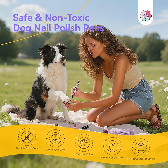 SAVILAND Dog Nail Polish Pens Quick Dry: 12 Colors Safe Pet Nail Art Polish Pens Set Brush Tip for DIY Dogs Cats Puppy Nails, Non Toxic, Odorless, Easy to Apply Home & Salon Use