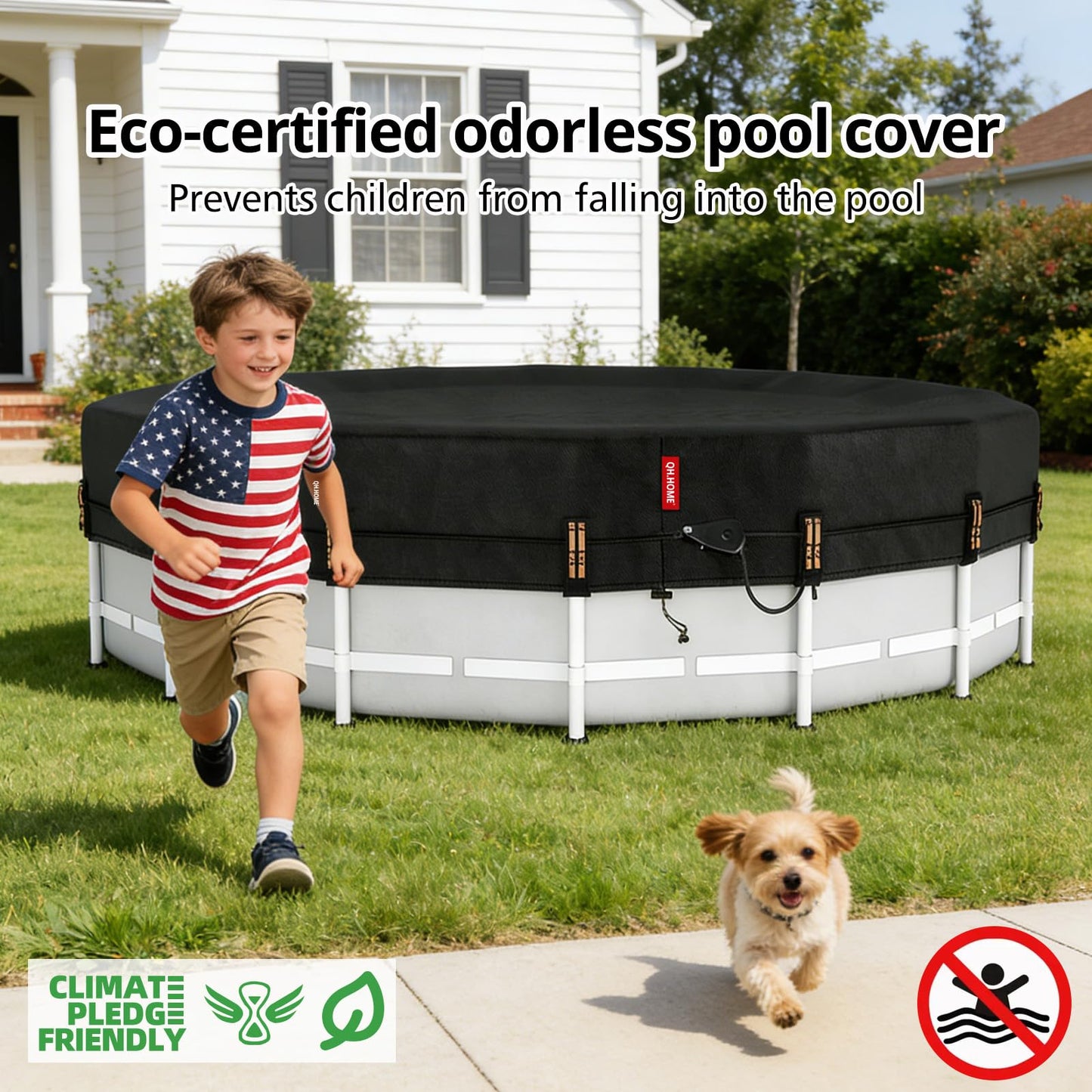 QH.HOME 8 ft Round Pool Cover,8ft Stock Tank Pool Cover - [Ultimate Windproof & Tear-Resistant Fabric], Blocks Leaves & Sun, Windproof Snug Fit with Drawstring & Weight Rings
