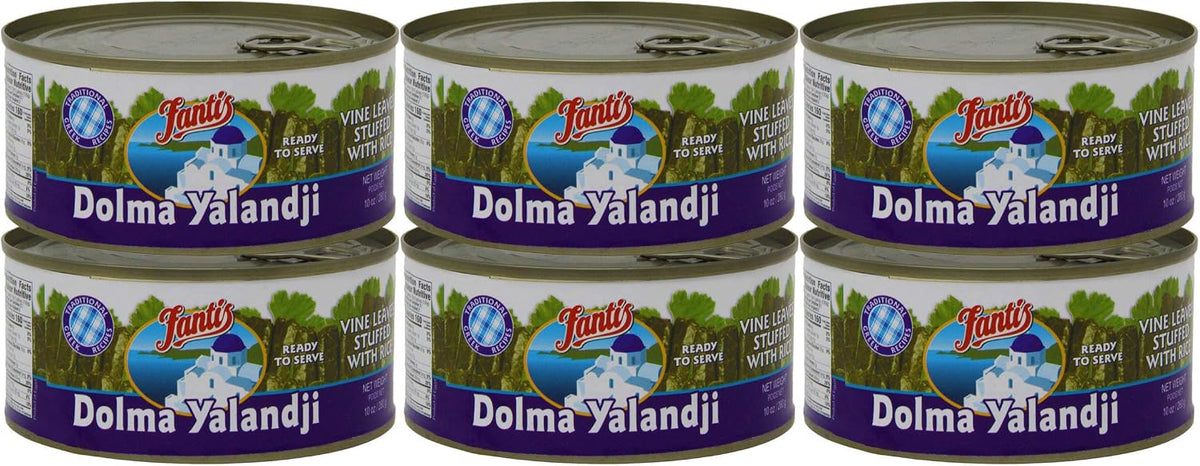 Fantis Dolmas Stuffed Grape Leaves, vine leaves stuffed with rice, ready to eat meals - Mediterranean meal in a can pure wraps cooked rice, tasty food for a great snack 10 Ounce (Pack of 6)