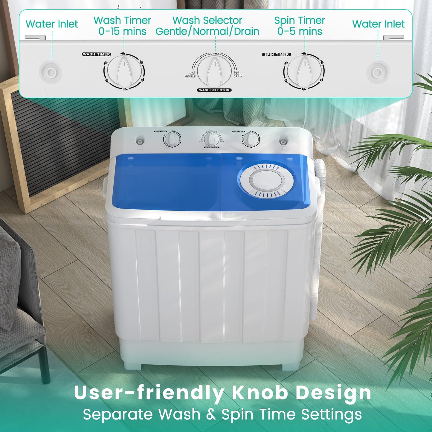 Auertech 28 Lbs Portable Washing Machine, Portable Washer for Apartment with 18 Lbs Washer, 10 Lbs Spinner, Mini Compact Top Load Washing Machine for RV Dorm