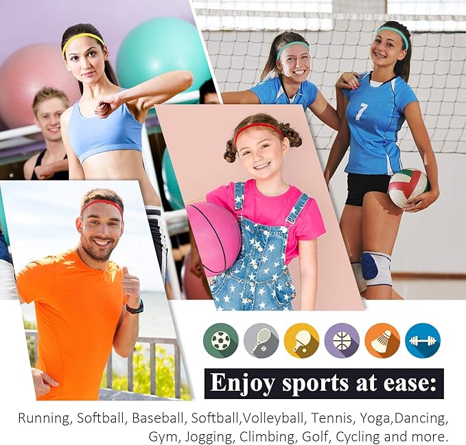 4 Pieces Elastic Sports Headbands Thick Non-Slip Hair Bands for Women and Men