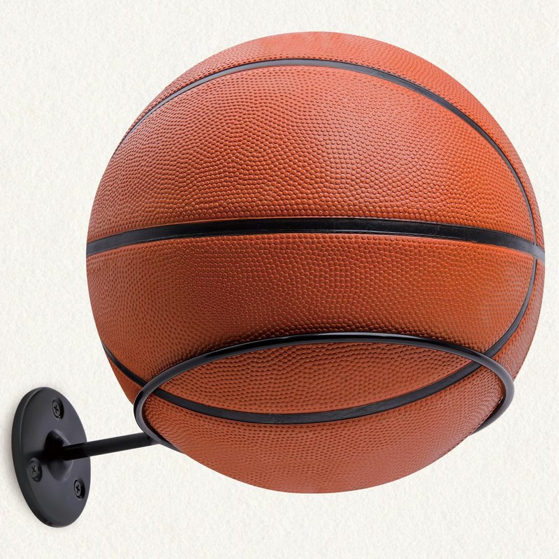 Lauvee Basketball Holder Wall Mount, 7 inch Diameter Metal Ball Holder, Ball Storage for Basketball, Football, Volleyball, Soccer, Ball Rack Display for Sports Accessories Organizer (Roll, 2 Pack)