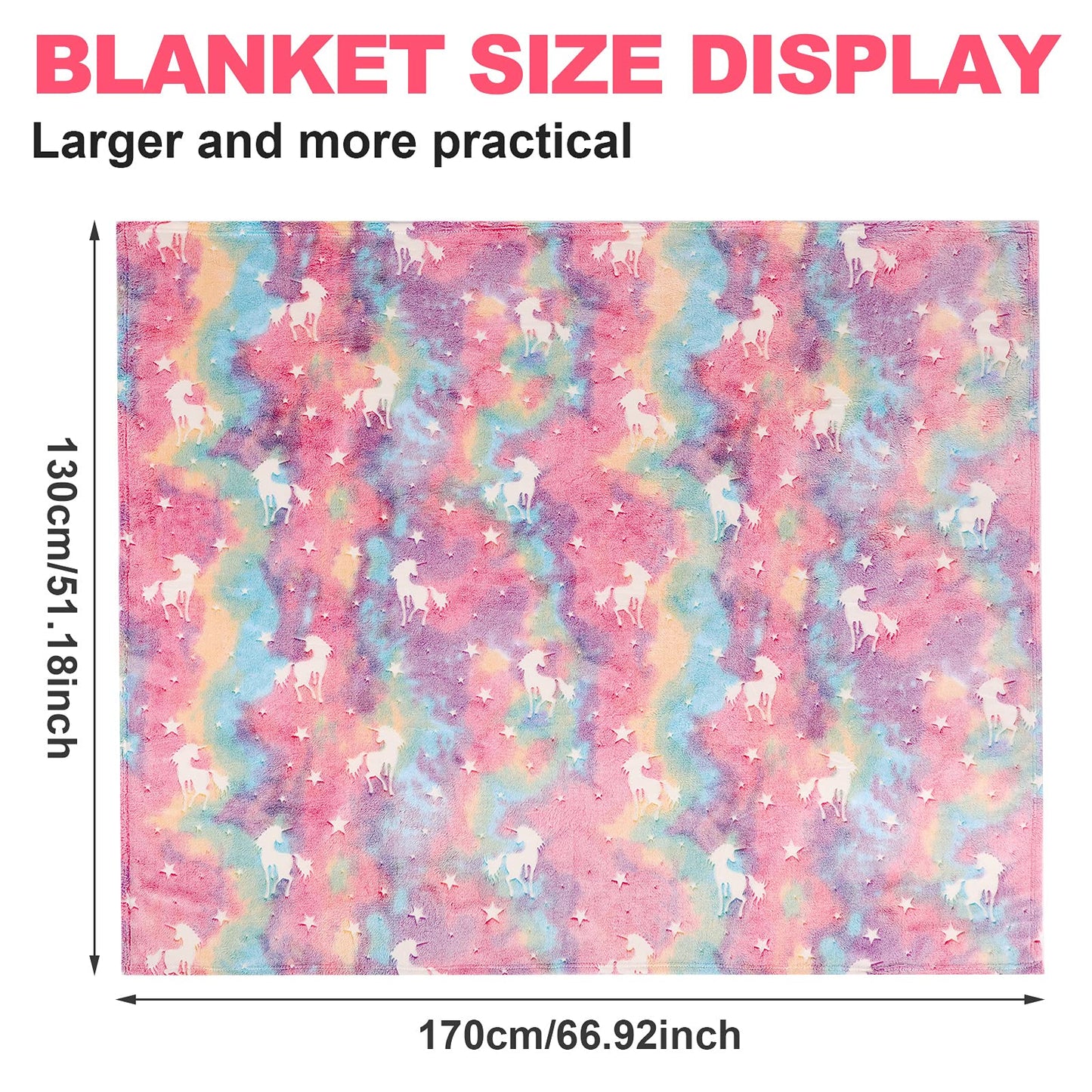Glow in The Dark Blanket Unicorns Gifts for Girls,Toys for 2 3 4 5 6 7 8 9 10 Year Old Girl Gifts,Soft Kids Blankets for Christmas Halloween Birthday Valentines Gifts,50"x60"