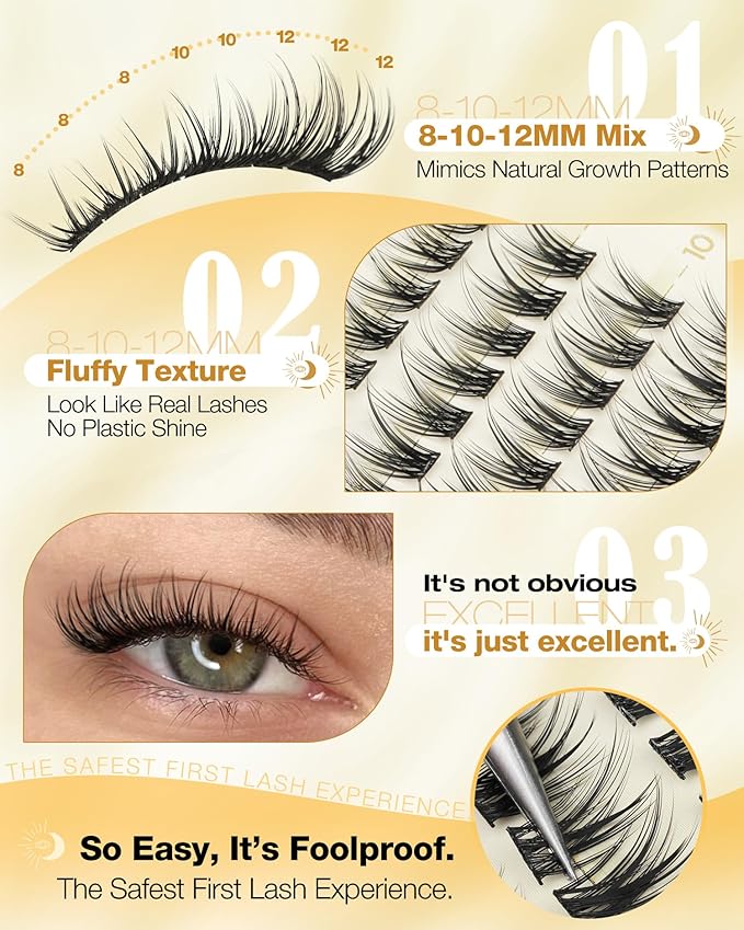8-10-12MM Lash Clusters Natural Cluster Eyelash Extensions Wispy Cluster Lashes Soft Individual Lashes C Curve Lash Extensions Seamless Blend DIY Eyelash Clusters Thin Band Lashes Clusters 192Pcs