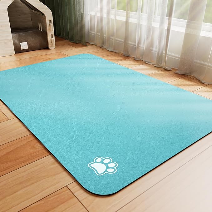 Dog Food Mat - Absorbent Cat Mat for Food and Water, No Stains Pet Feeding Bowl Mat, Easy to Clean Pet Placemats, Quick Dry Dog Water Dispenser Mat for Messy Drinkers | Paw Teal 18"x34"