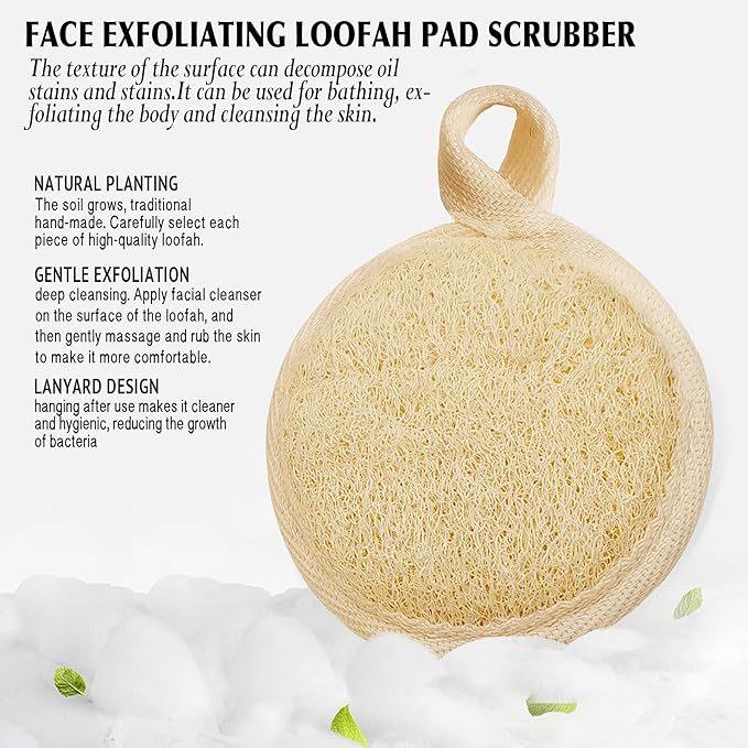 Face Exfoliating Loofah Pad Scrubber, Manual Facial Cleansing and Makeup Remover Brush 6 Pieces, Natural Loofa Sponge Pads Massage Pores and Clean Blackheads Without Hurting the Skin,Beige