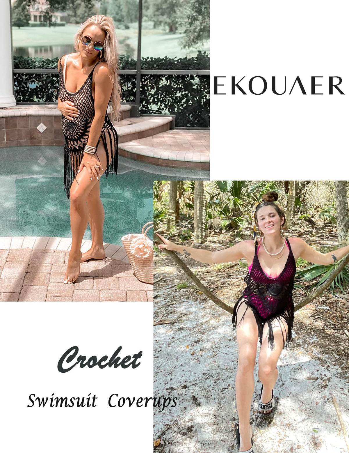 Ekouaer Women Beach Swimsuit Coverups 2026 Crochet Bikini Bathing Suit Cover Up Sexy Vacation Outfits Swimwear Dress Black