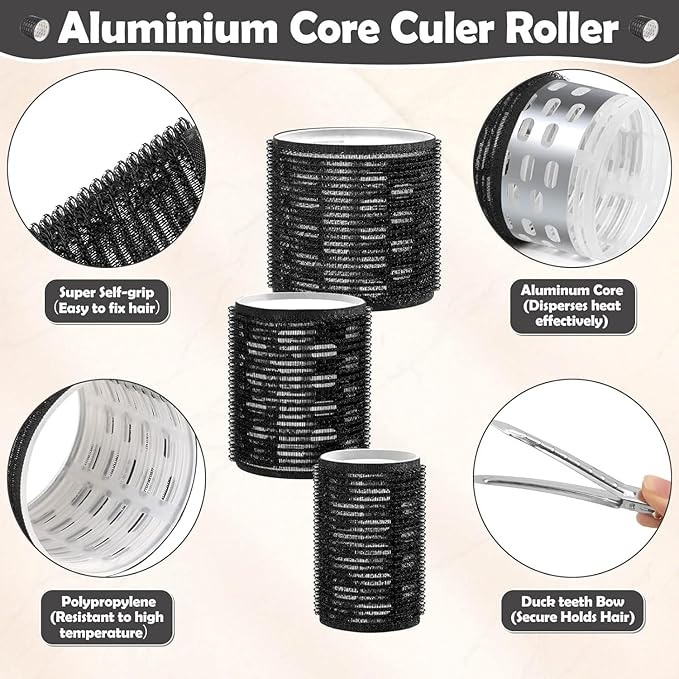 Thermal Rollers for Hair, 24PCS Jumbo Rollers Hair Curlers with Clips, Large Roller with 63mm 48mm 36mm Self Grip Thermal Hair Roller for Long Medium Short Hairs Volume