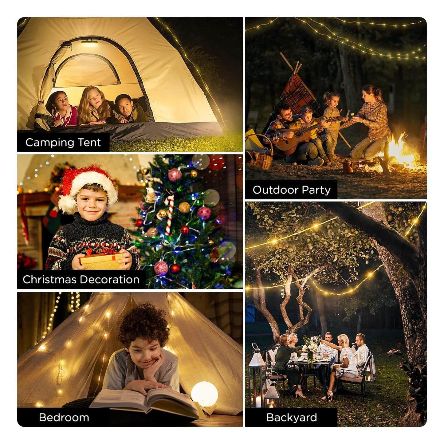 OGERY 2-Pack Camping String Lights, 4 in 1 Quick Storage 32.8FT Rechargeable Indoor Outdoor Fairy Lights String with 8 Lighting Modes, Hanging Portable LED for Christmas Decor Patio Party Essentials