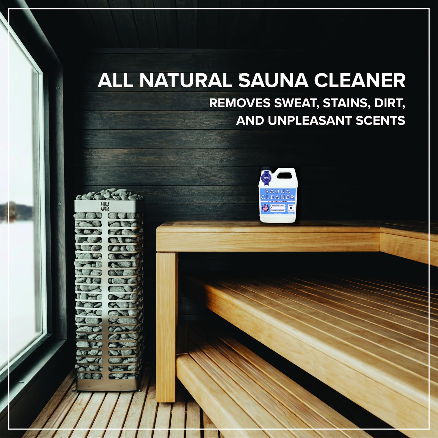 Tillbrook Sauna Cleaner - Makes 4 Gallons Concentrated Sauna Wood Cleaner - 32 oz All-Natural Cleaning Solution for Saunas - Safe for All Surfaces - Removes Grease, Sweat, & Dirt - Eucalyptus Scent
