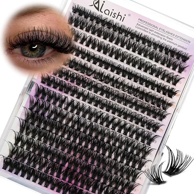Lash Clusters, DIY Cluster Eyelash Extensions 9‑16mm, 60D, 280pcs D Curl Natural Volume Lashes–Fake Cat Eye Wispy Individual Clusters