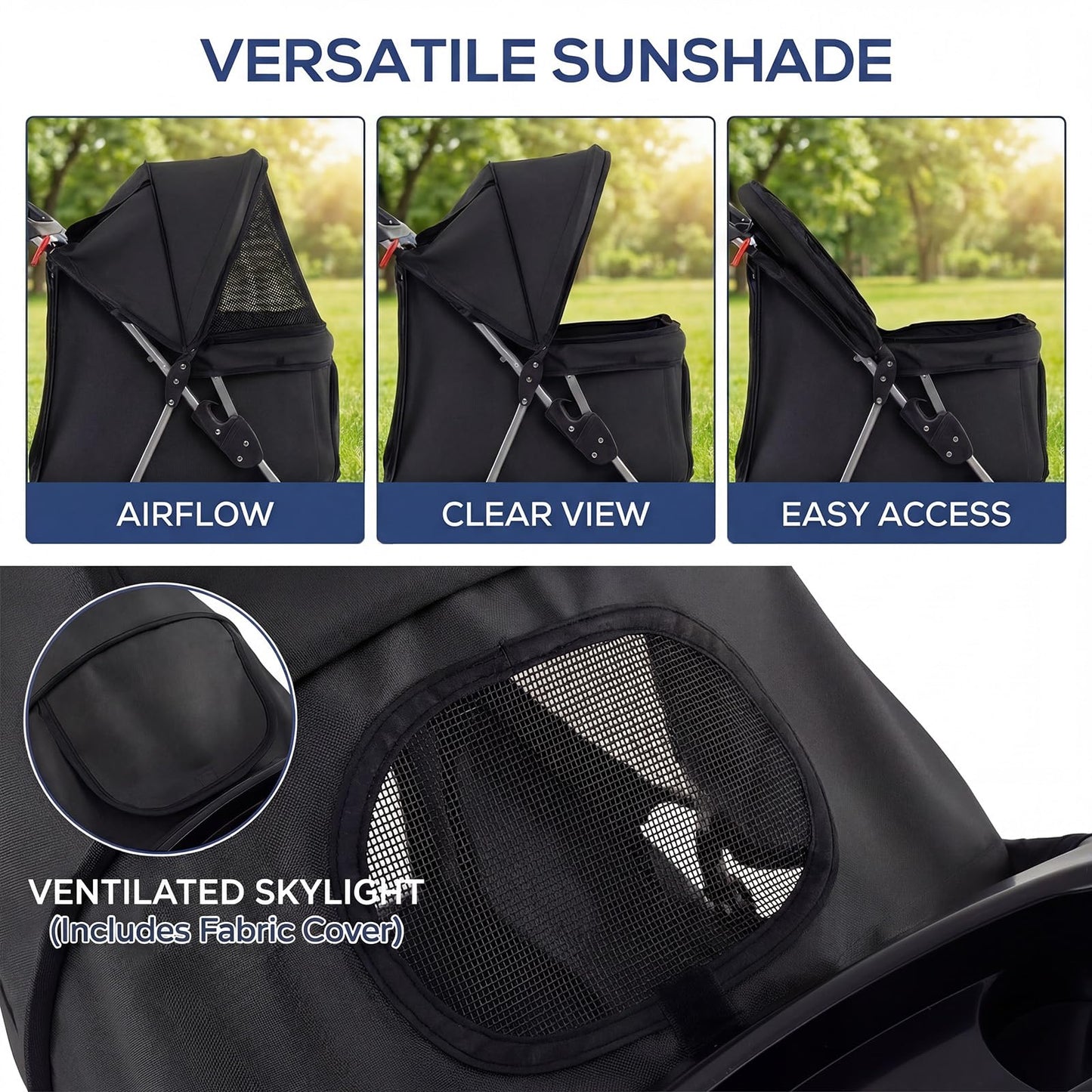 Giantex Foldable Pet Stroller for Small Dogs & Cats, Lightweight Dog Stroller with Lockable Wheels, One-Hand Quick Fold, Adjustable Canopy, Safety Leash & Storage Basket, Pet Travel Stroller, Black