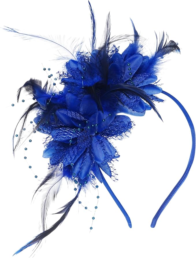 Womens Fascinators Hats Tea Party Hats for Women, Feather Pearl Veil Headband for Wedding Cocktail Dresses Accessories