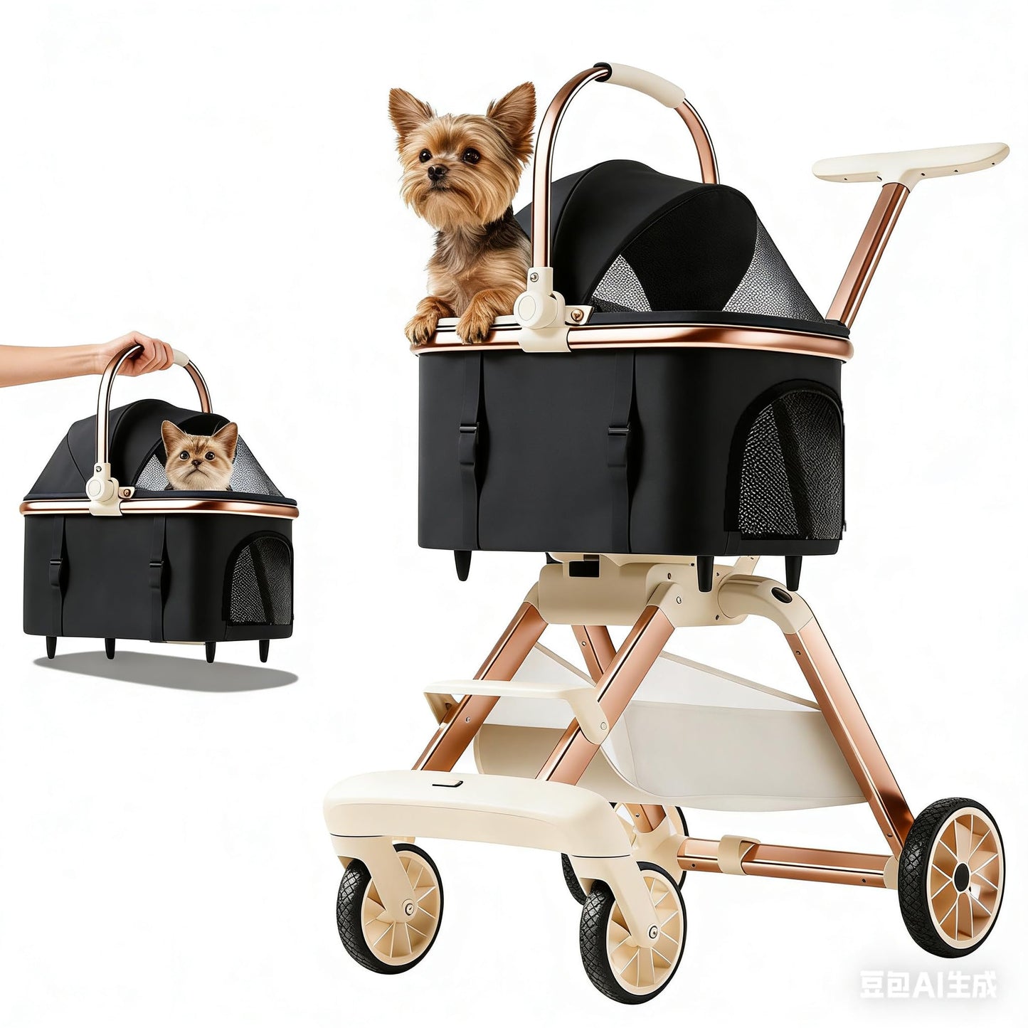 EPPMagice All-Terrain Pet Stroller for Small Medium Dogs & Cats,20 lbs Capacity - Portable Carrier with One-Touch Brake, Lightweight Foldable Design & Shock Absorption Wheels,Black