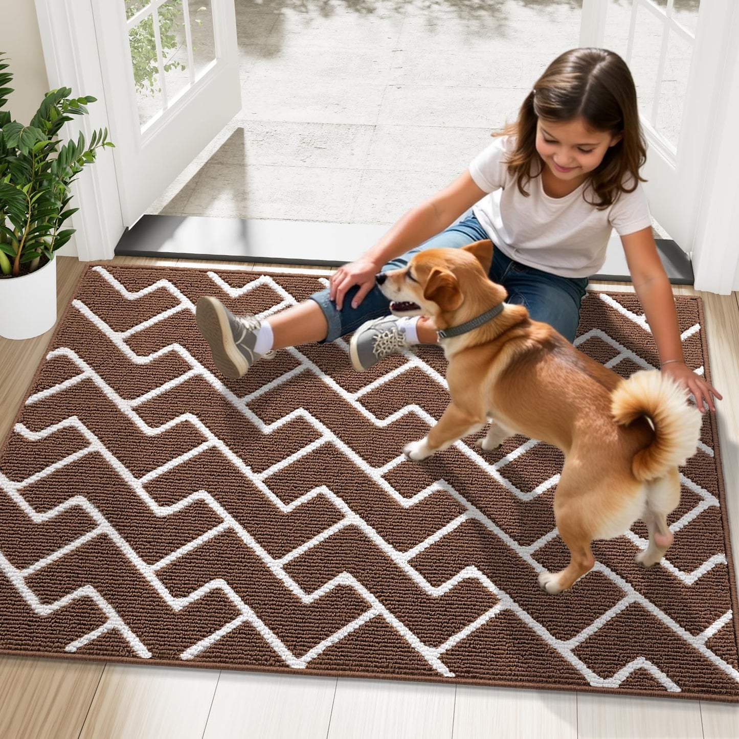 OLANLY Front Door Mat, Non-Slip Rubber Backing, Dirt Resistant and Absorbent, Washable, Easy to Clean Low-Profile Indoor Doormat for Back Door, Entryway, Inside Entrance, 48x32, Coffee
