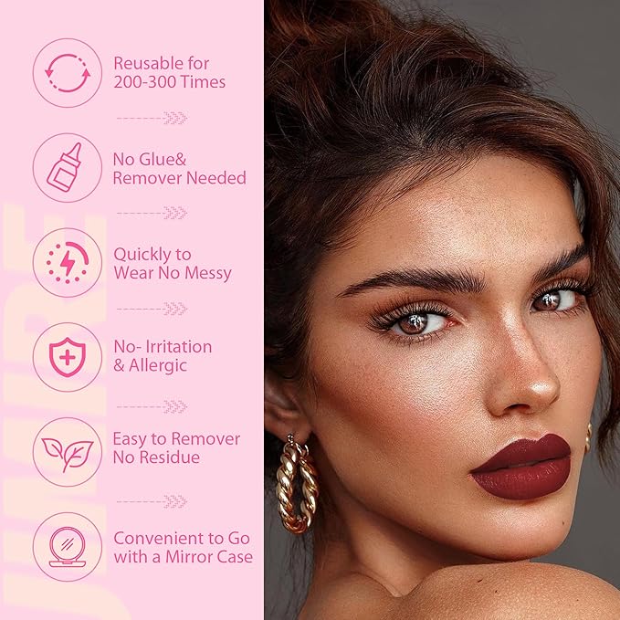 Soft Magnetic Eyelashes Natural Look Wispy Magentic Lashes Reusable Magnetic Eyelashes with Applicator No Glue Needed Press on Brown Magnetic Lashes Quick to Wear by JIMIRE