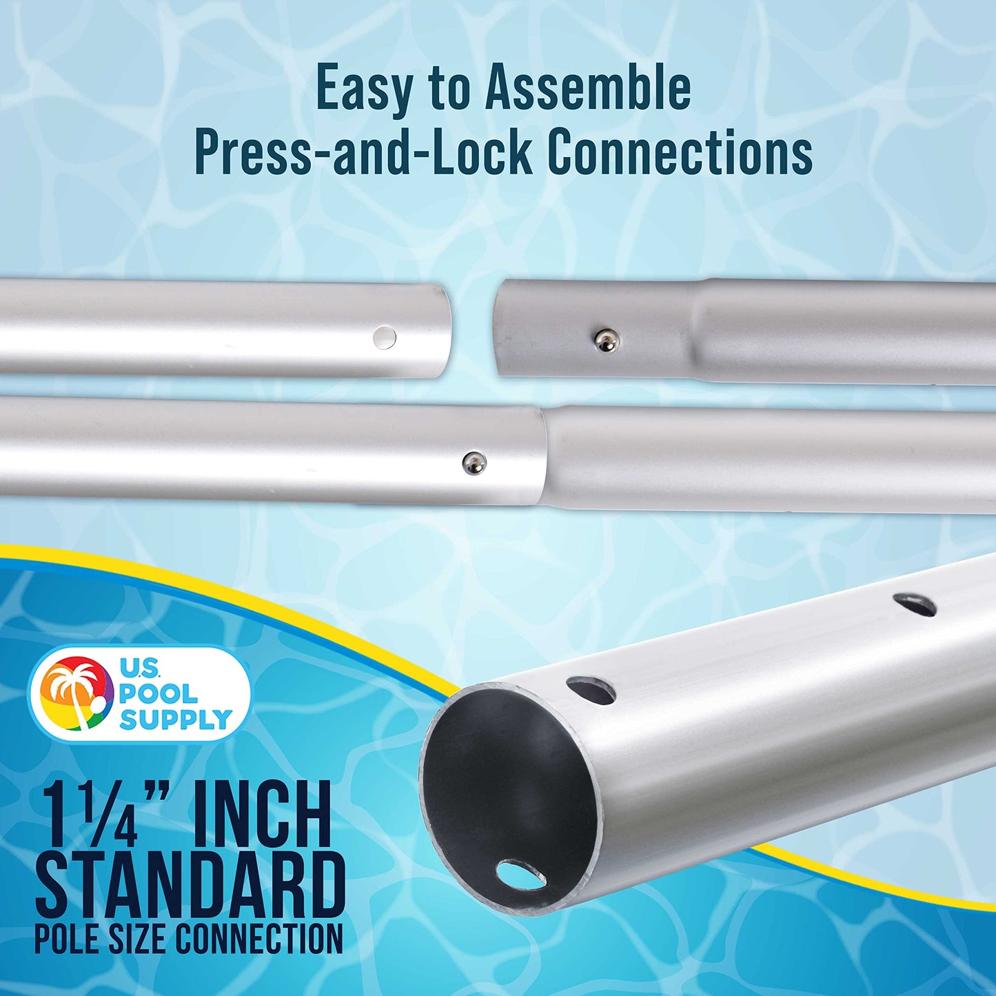U.S. Pool Supply Telescoping Pole 10.5 Foot Aluminum Pool Pole Telescopic Cleaning - 8 Adjustable Connecting Sections, Expandable Step-Up Length - Attach Connect Skimmer Net Rake Brush Vacuum Heads
