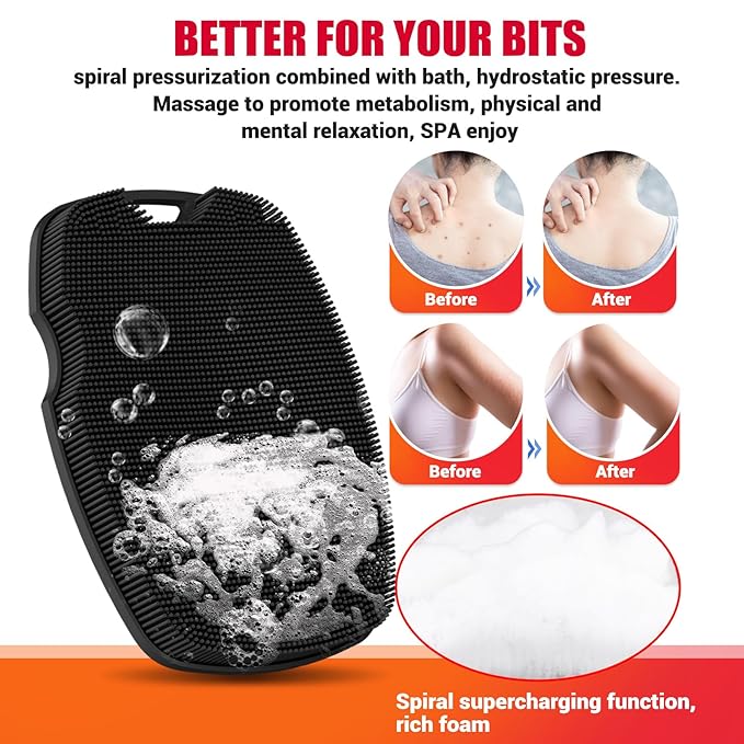 Canroom Silicone Body Scrubber - Zinc Infused-Highly Elastic Bristles Exfoliating Body Scrubber for Shower Body,Cellulite Reduction,Blood Circulation- Black
