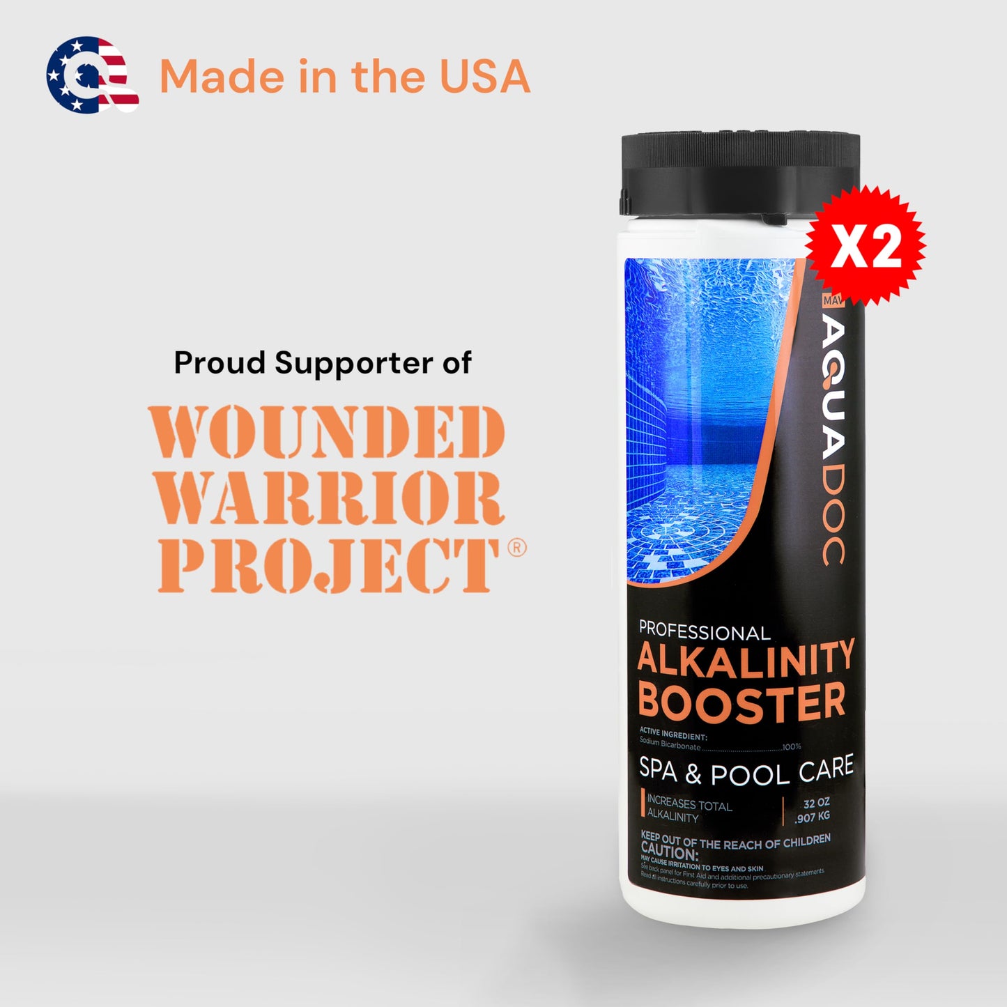 AquaDoc Spa Alkalinity Increaser for Hot Tub - 32oz (2 Pack) - Sodium Bicarbonate Granules for Water Balance and Preventing pH Bounce - Made in USA