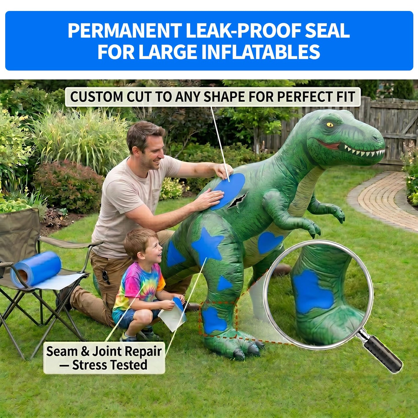 Extra Large Pool Patch Repair Kit, 4ft x 2.8ft TPU Heavy Duty Vinyl Pool Liner Patch for Above Ground Pools Underwater Self-Adhesive Inflatable Floats Bounce Houses Tents Air Mattress Blue