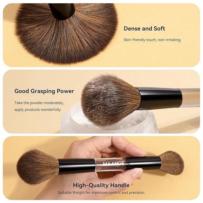 MAANGE 7 PCS Foundation Makeup Brush Set With Bag, Make up Brushes, Eyeshadow Concealer Brush, Double-ended Foundation Contour Powder Blush, Professional Face brush Set Tools For Liquid,Cream (Black)