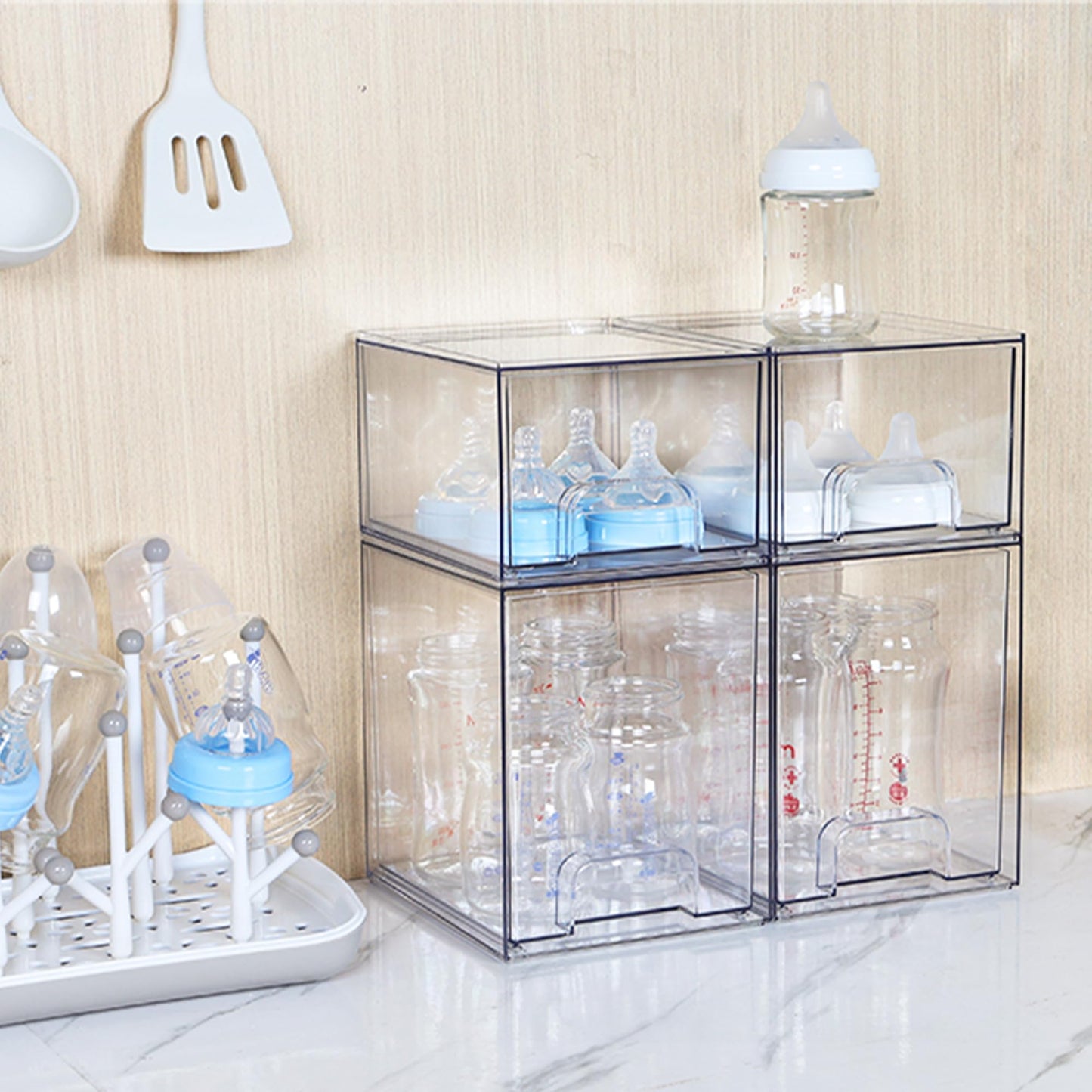 Vtopmart 12.1''W Clear Stackable Storage Drawers,8 Pack Acrylic Plastic Organizers Bins for Makeup Palettes, Cosmetics and Beauty Supplies,Ideal for Vanity, Bathroom,Cabinet,Desk Organization
