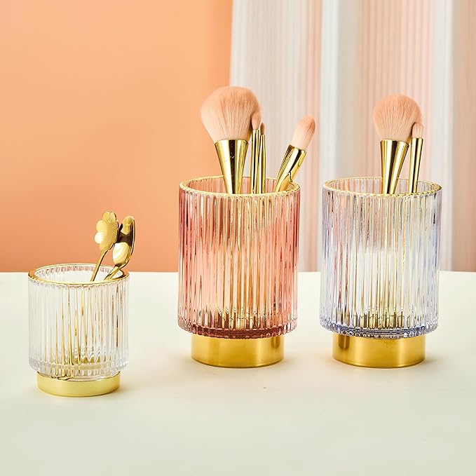 Makeup Brush Holder Organizer,Toothbrush Holders,Desk Pen Pencil Holder,Multifunctional Vintage Glass Brush Cup（S/White/A3-14-US）