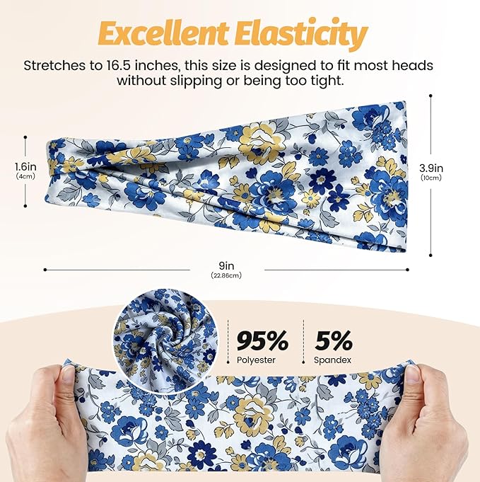 Headbands for Women - 6 Pack Wide Elastic Hair Bands | Stretchy Sweatbands Hair Bands | Soft Sports Thin Head Bands | Non-Slip Accessories Bands for Fashion, Washing Face, Workouts, Yoga, Daily Use