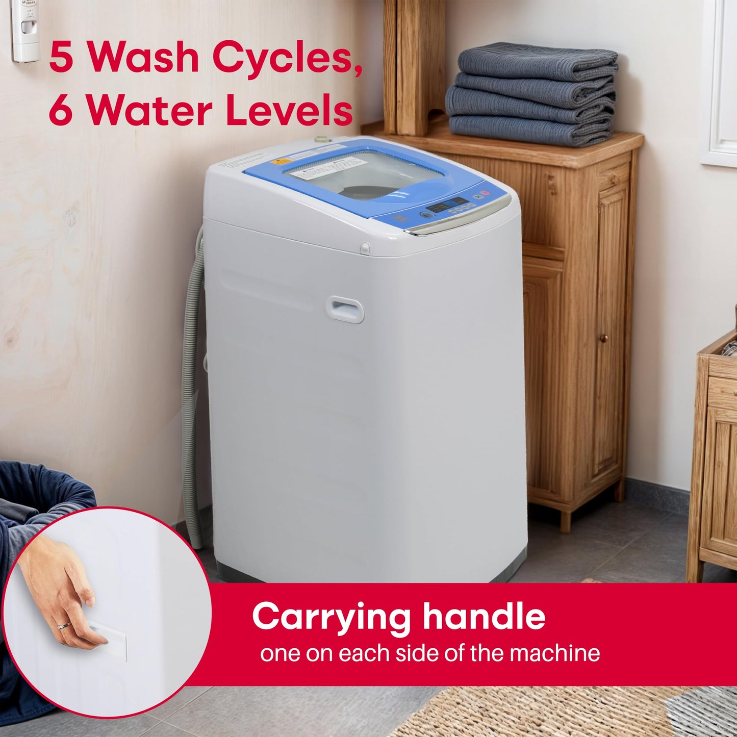 HAMILTON BEACH 0.9 Cu Ft Top Load Portable Washing Machine Washer on Wheels, White