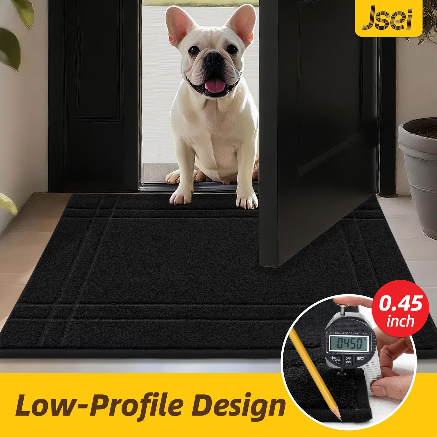 JSEI Entryway Rugs Doormat 36"x60", Non-Slip Dirt Trapper Door Mats Indoor, Washable Absorbent and Stain Resist Welcome Floor Mat for Front Door, Dog Door Mat, Dirty Wet Shoes & Paws, Black