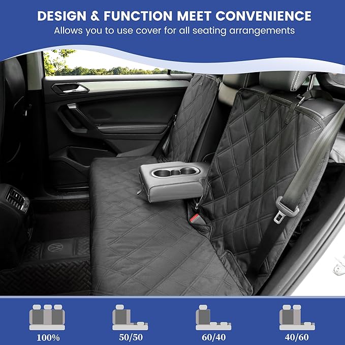 XL Back Seat Cover for Full-Size Trucks/SUVs Rear Split Bench, Heavy Duty 900D Waterproof Non-Slip Car Seat Protector for Messy Kids & Drooling Dogs, Easy Clean (Black)