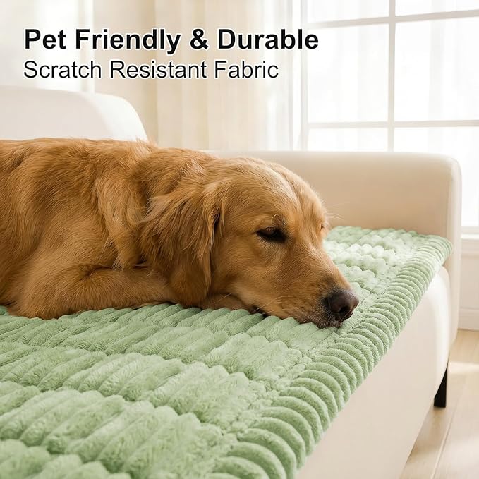 Smiry Couch Cover for Dogs Washable, Non Slip Fuzzy Pet Couch Covers for 3 Cushion Sofa Pet Friendly, Thick Soft Sofa Slipcovers Cushion Protector (Green, 27.6" x 47")