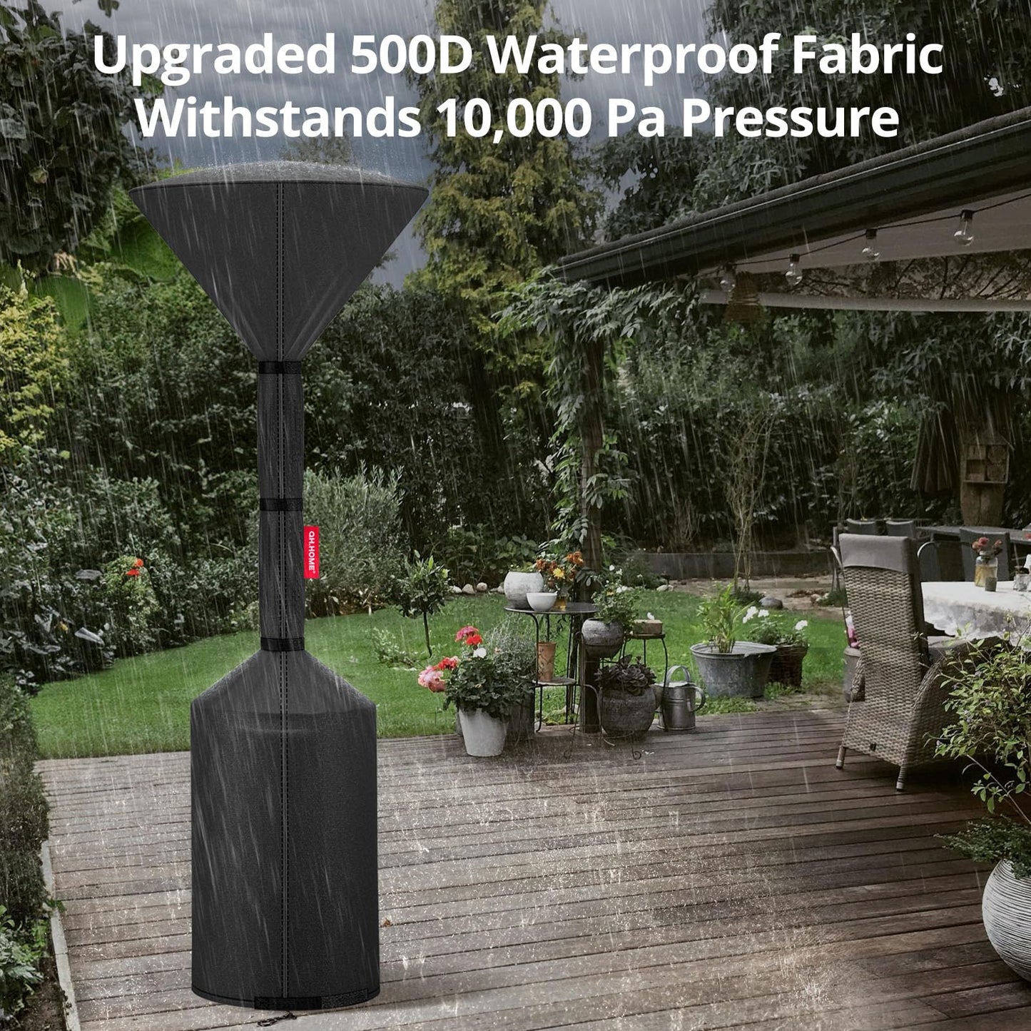 QH.HOME Patio Heater Covers, [2026 Upgraded Tear-Resistant Fabric] Waterproof with Robust Zipper,Dustproof/Wind/Sunlight/Snow-Resistant, (89"H x 33"D x 19"B ,Black)