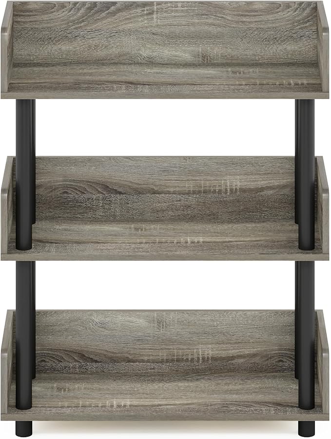Furinno TURN-N-TUBE Display Shelf, 3-Tier Storage Shelves with Side Panels, Open Shelves Book Shelf with Rounded Corner Top Edges, for Organization and Storage, Living Room, Home Office, French Oak