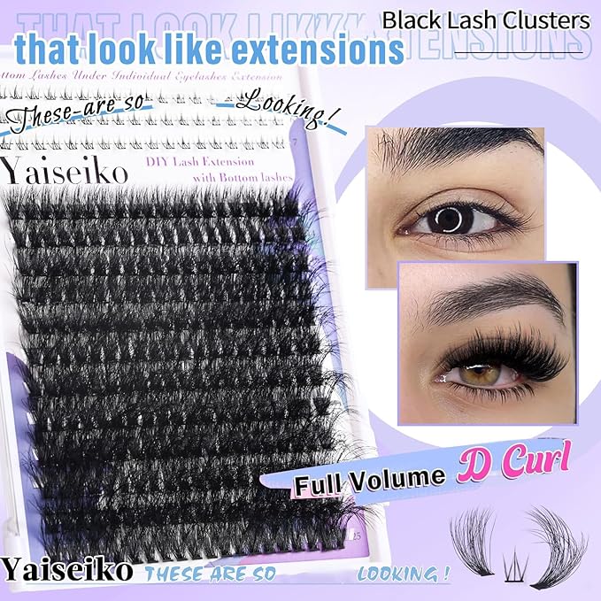 Lash Clusters with Bottom Lashes 12-25mm Thick Cluster Eyelash Extensions 294Pcs Wispy Individual Lashes with Lower Eyelash Clusters 100D Plant Fibers Lashes Clusters DIY at Home, by Yaiseiko