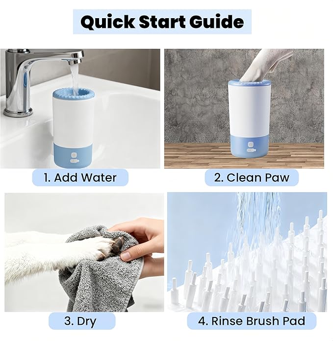 Lervynxi-Dog Paw Cleaner, Portable Automatic Pet Paw Washer - One Touch Start, ABS Body, Detachable Silicone Brush, USB Rechargeable, for Small & Medium Dogs, Clean Paws, White Glacier Blue
