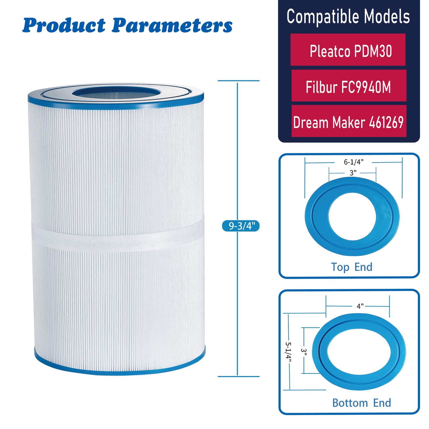 Mamokin Oval Spa Filter PDM30 Replaces Dream Maker Hot Tubs 461269, Filbur FC9940M and Odyssey, Big EZ, EZL, Crossover 730L, 730S Hot Tub Filter - 2 Pack