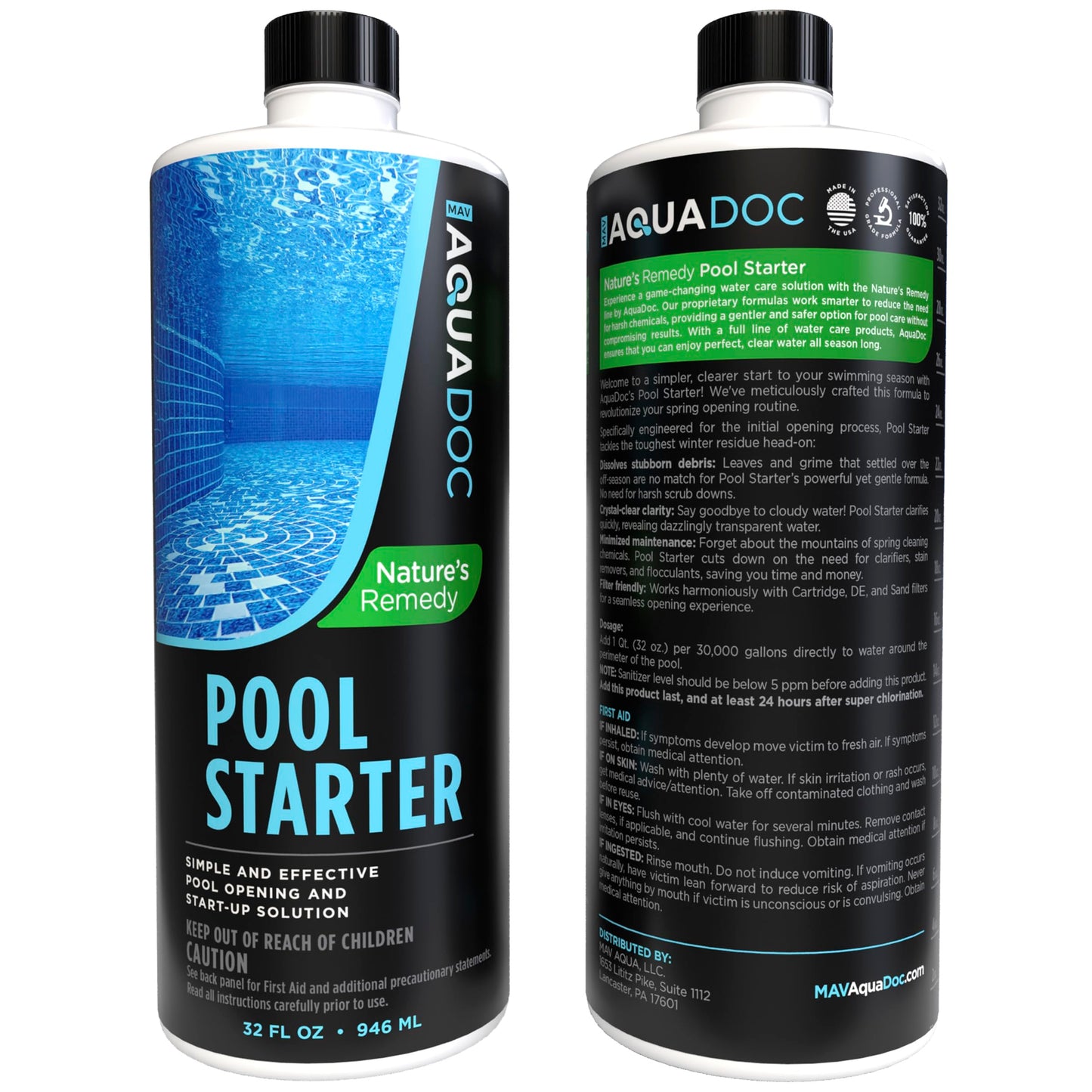 Pool Opening Chemical - 32oz for up to 30,000 gallons - Pool Starter Kit for Above Ground & Inground Pools - AquaDoc Pool Chemicals Made in USA