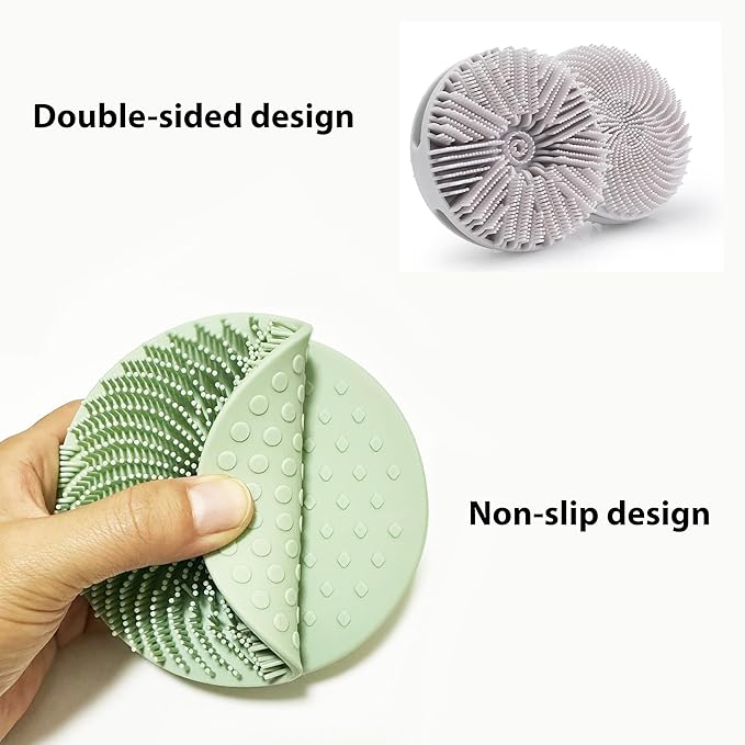 2 Pack Silicone Exfoliating Body Scrubber, Silicone Body Brush, Soft Silicone Loofah for Sensitive Skin, Shower Head Massager, Easy to Clean, Lathers Well(Gray&Green)